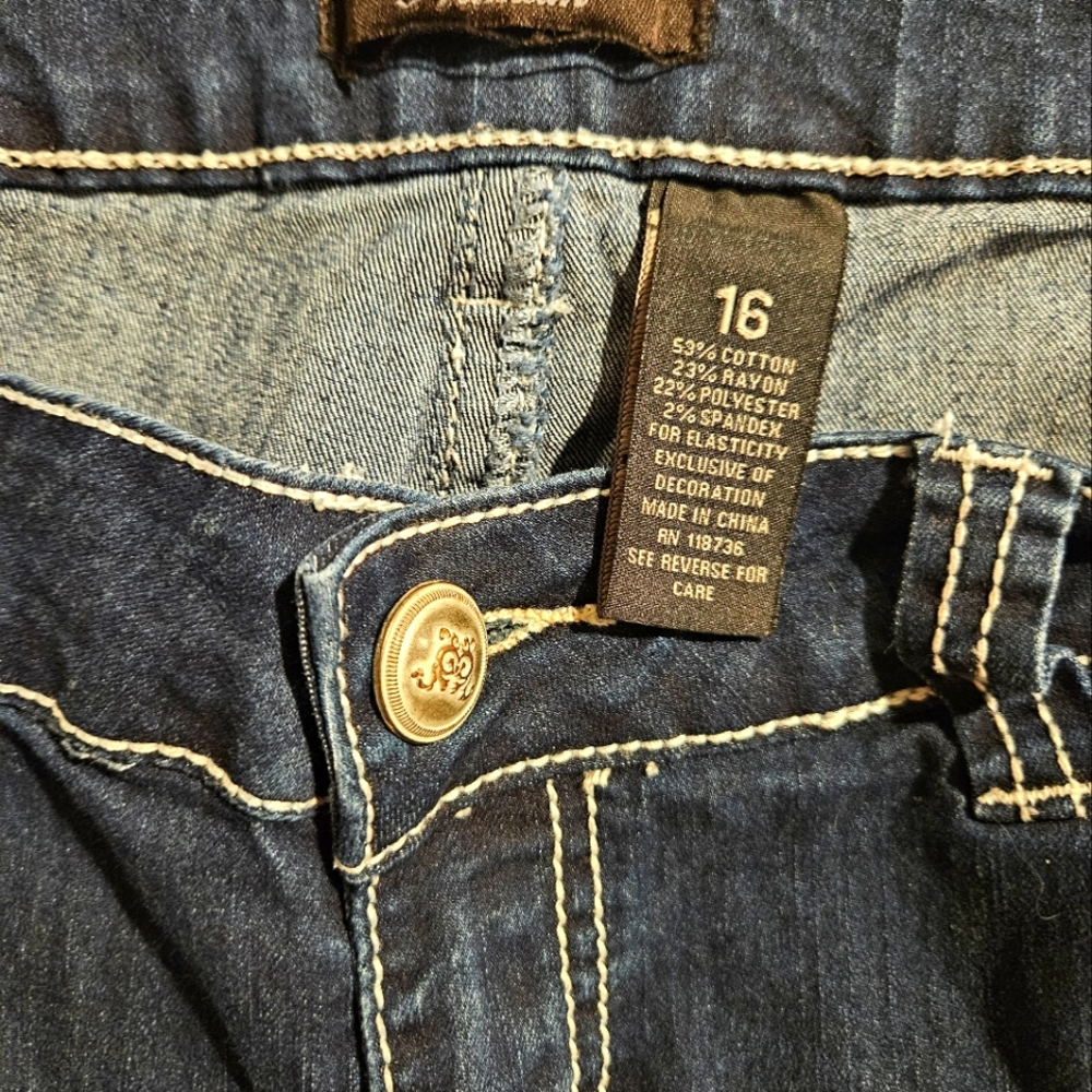 ZCO Premium Dark Wash Boot Cut   Stretchy Plus Size Jeans Embellished  size 16